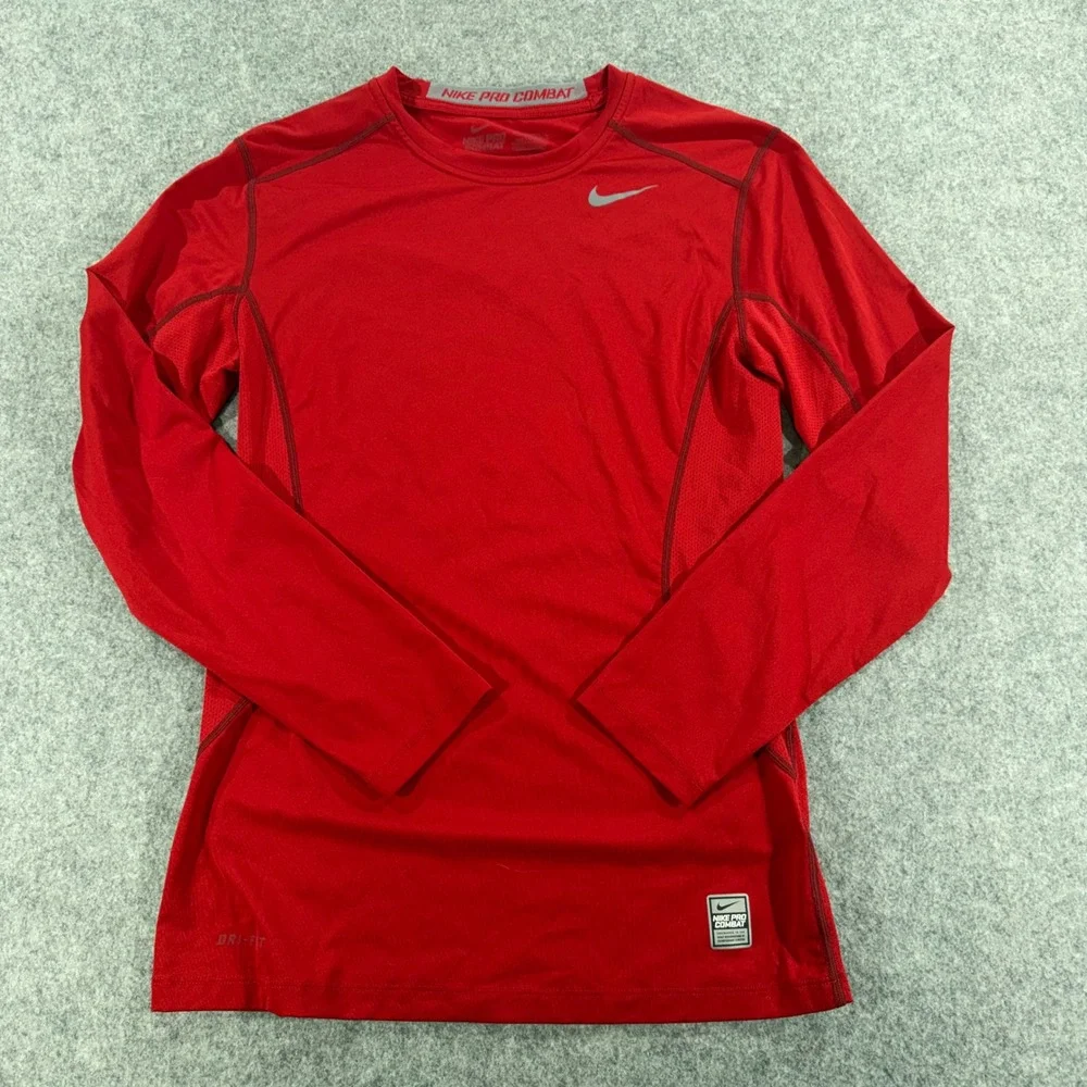 Nike Pro Combat Dri-FIT Mens Red Long Sleeve Compression Shirt Small